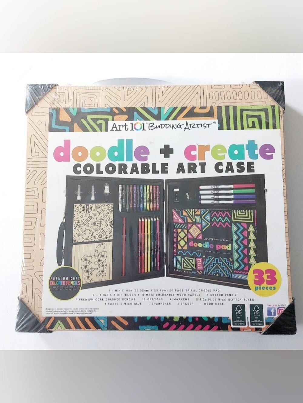 Art 101 Budding Artist Doodle + Create Colorable Art Case 33 Piece Set New